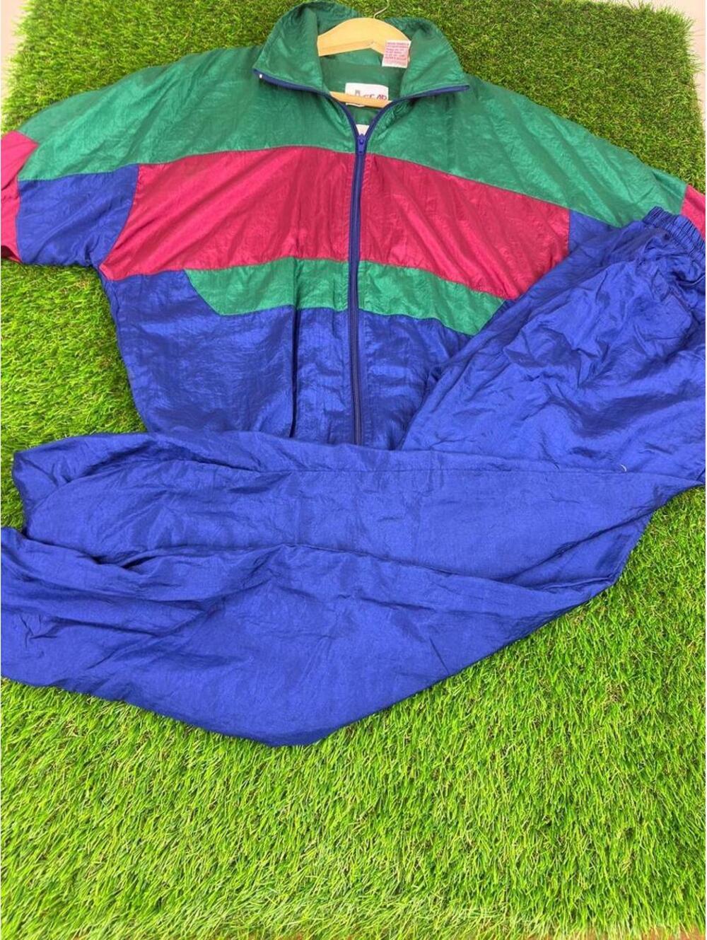 Vintage 90s O.B. Gear Colorblock Nylon Tracksuit Windbreaker Jacket Pants Small